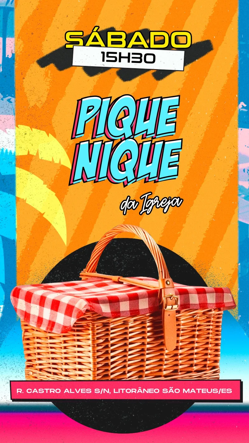 Piquenique da Igreja: Dia de Lazer e Comunhão! | Cantina | Arte para Igreja Editável no Canva | Story