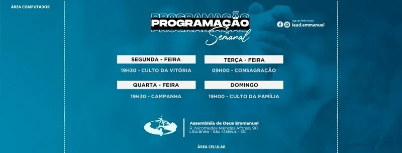 Capa para Facebook – Programação Semanal da Igreja | Capas Fanpage | Arte para Igreja Editável no Canva | capa-fanpage