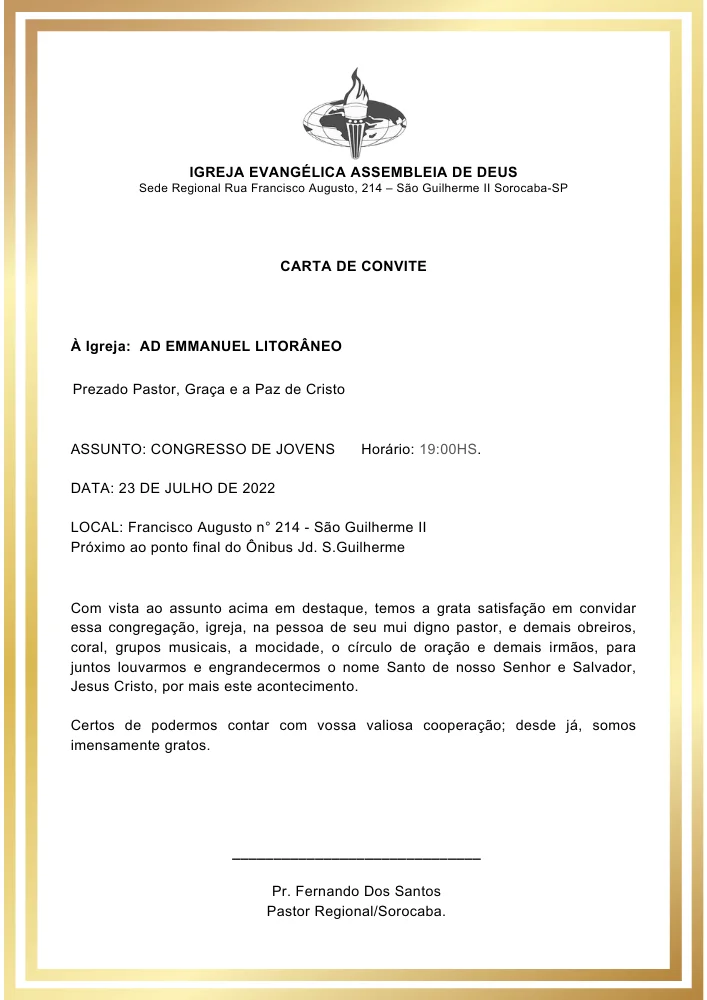 Carta de Convite | Cartas Prontas | Arte para Igreja Editável no Canva | A4 Carta de Convite | Cartas Prontas | Arte para Igreja Editável no Canva | A4