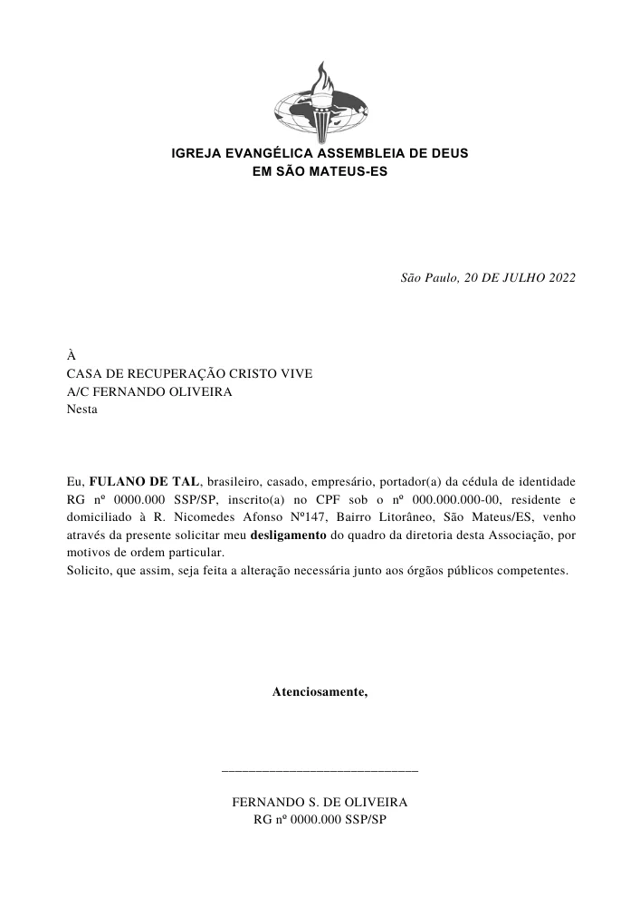 Carta de desligamento | Cartas Prontas | Arte para Igreja Editável no Canva | A4