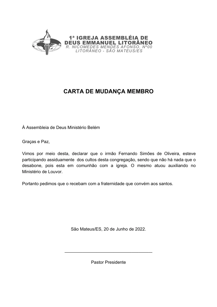 Carta de Mudança | Cartas Prontas | Arte para Igreja Editável no Canva | A4