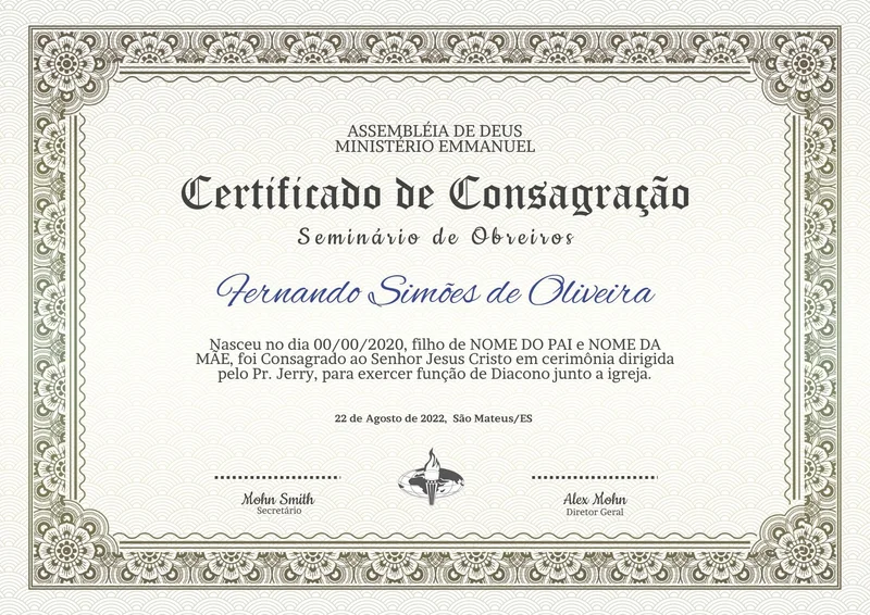 Certificado de Consagração | Certificados | Arte para Igreja Editável no Canva | A4 Certificado de Consagração | Certificados | Arte para Igreja Editável no Canva | A4