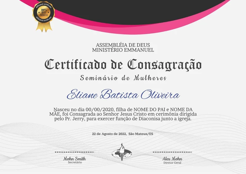 Certificado de Consagração | Certificados | Arte para Igreja Editável no Canva | A4