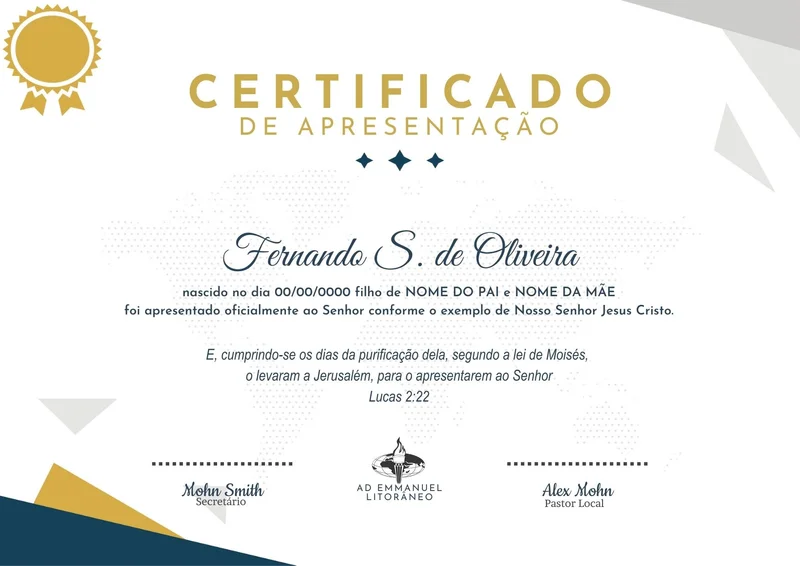 Certificado de Apresentação | Certificados | Arte para Igreja Editável no Canva | A4
