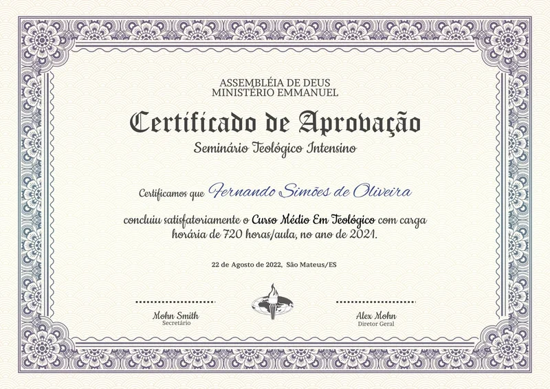 Certificado de Aprovação | Certificados | Arte para Igreja Editável no Canva | A4