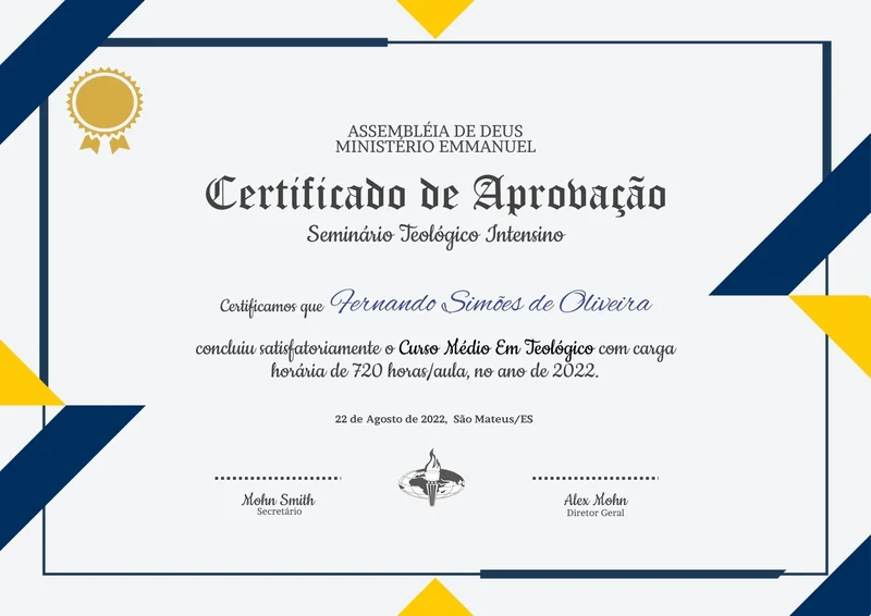 Certificado de Aprovação | Certificados | Arte para Igreja Editável no Canva | A4