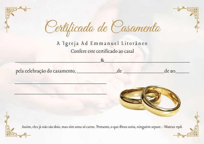 Certificado de Casamento | Certificados | Arte para Igreja Editável no Canva | A4