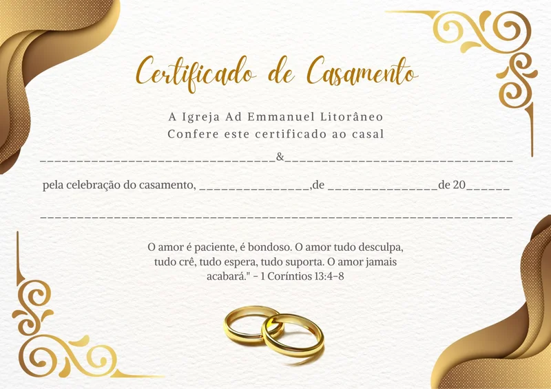 Certificado de Casamento | Certificados | Arte para Igreja Editável no Canva | A4 Certificado de Casamento | Certificados | Arte para Igreja Editável no Canva | A4