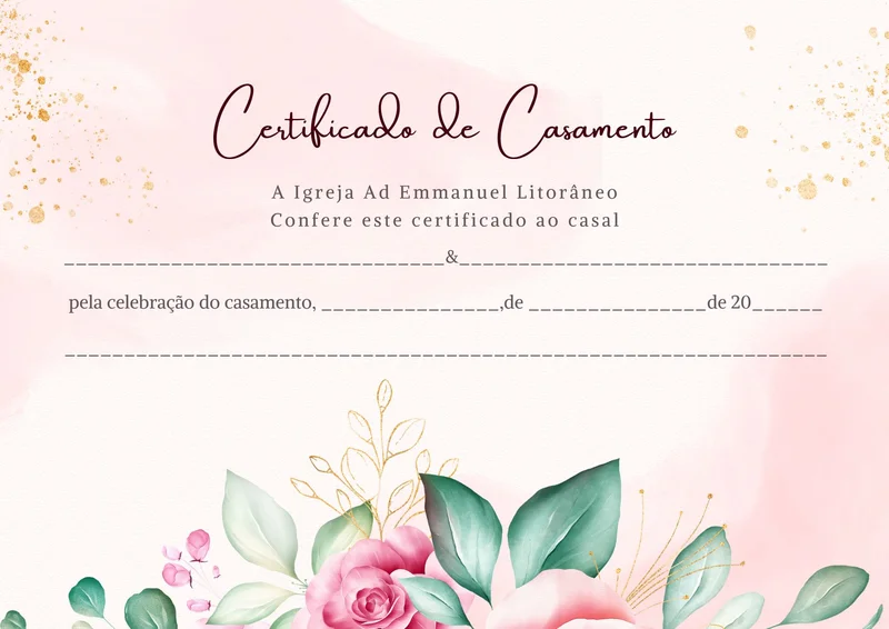 Certificado de Casamento | Certificados | Arte para Igreja Editável no Canva | A4