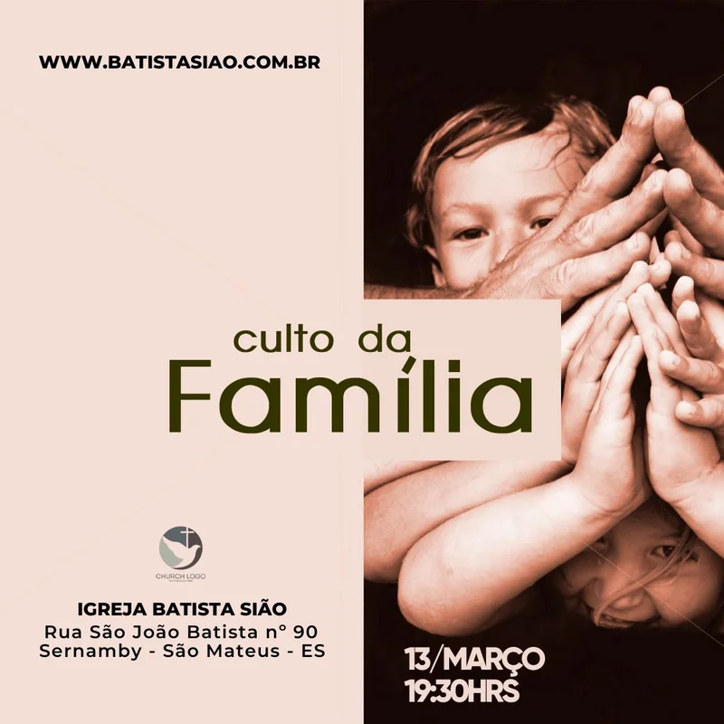Culto da Família Igreja Batisma | Culto da Família | Arte para Igreja Editável no Canva | Feed Culto da Família Igreja Batisma | Culto da Família | Arte para Igreja Editável no Canva | Feed