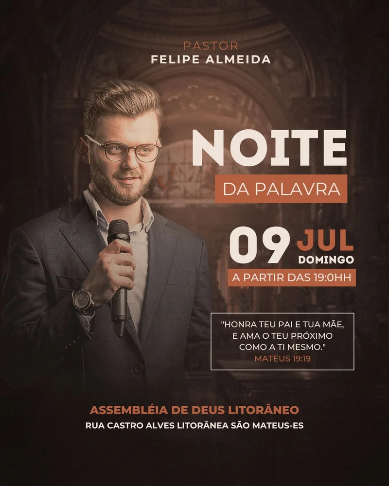 Culto da Família: Noite da Palavra e Conexão! | Culto da Família | Arte para Igreja Editável no Canva | Cartaz