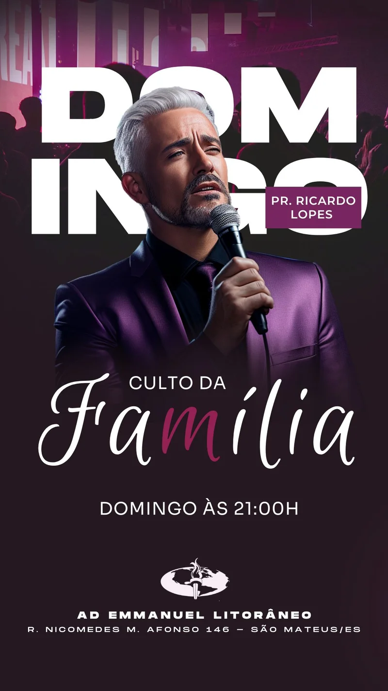 Culto da Família HOJE | Culto da Família | Arte para Igreja Editável no Canva | Story