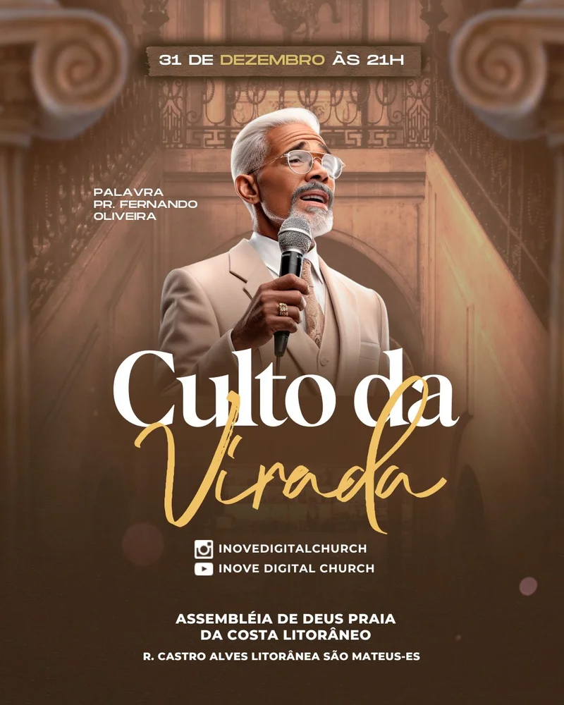 Culto da Virada: O Caminho da Fé Rumo a 2026! | Culto da Virada | Arte para Igreja Editável no Canva | Cartaz