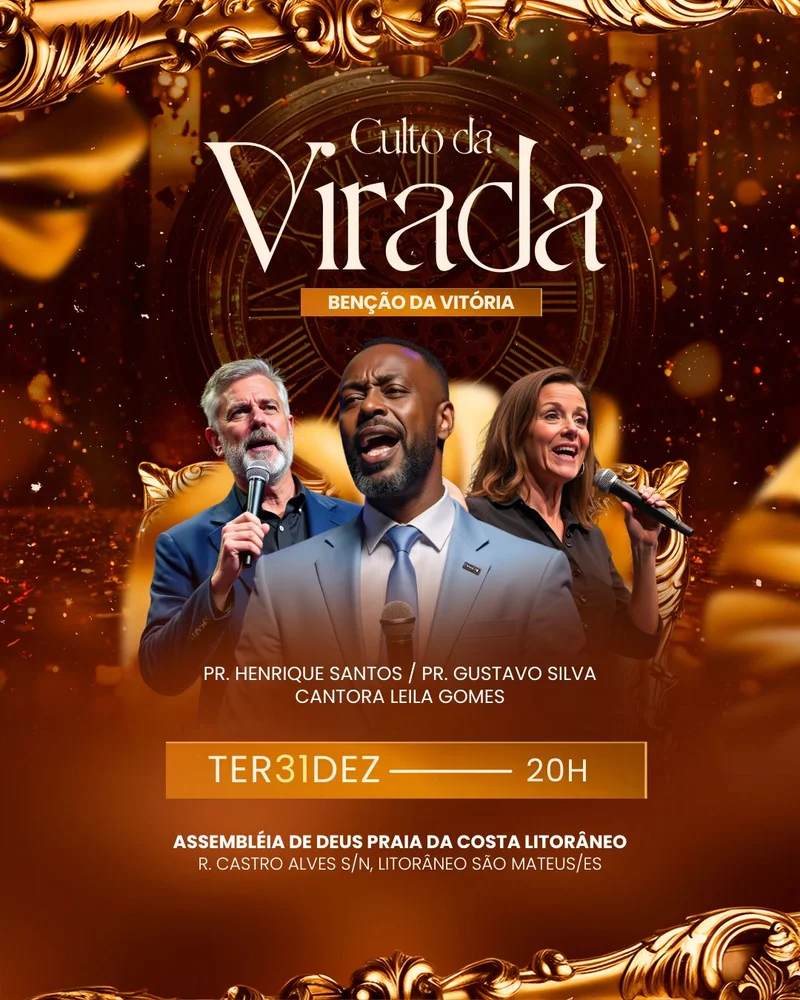 Culto da Vitória: Alcance Sua Bênção Hoje! | Culto da Virada | Arte para Igreja Editável no Canva | Cartaz