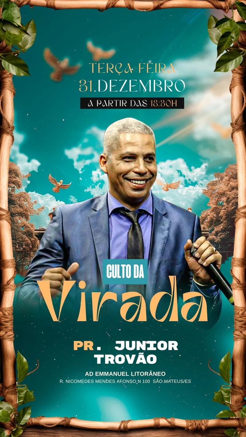Culto da Virada de Oração: Ano Novo e Clamor a Deus! | Culto da Virada | Arte para Igreja Editável no Canva | Story