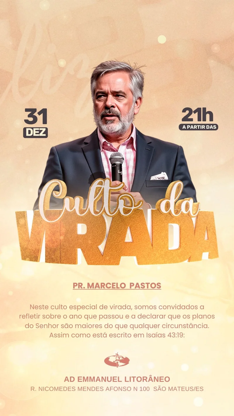 Culto da Virada de Oração | Culto da Virada | Arte para Igreja Editável no Canva | Story