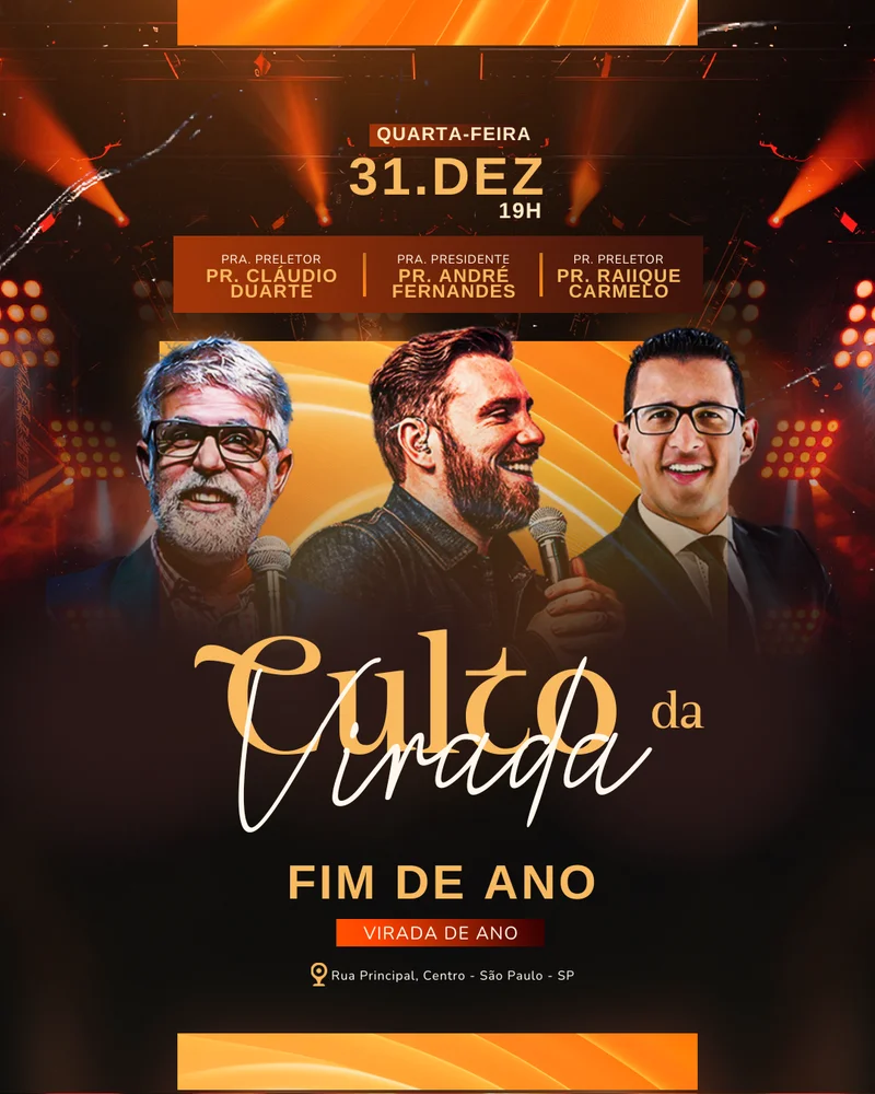 Culto da Virada I Virada Fim de Ano | Culto da Virada | Arte para Igreja Editável no Canva | Cartaz