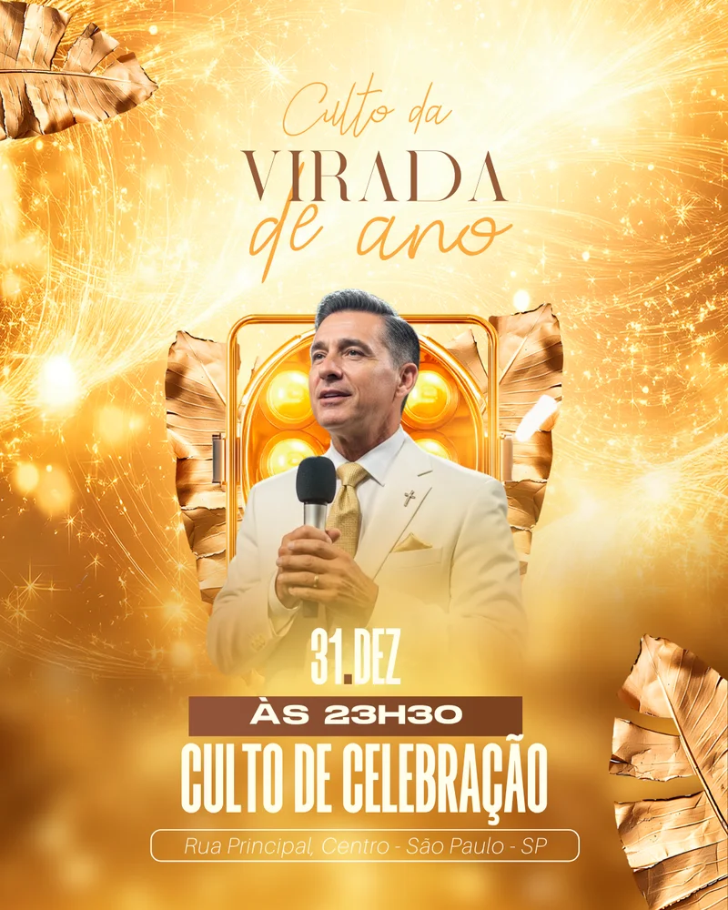 Culto da Virada I Culto de Celebração | Culto da Virada | Arte para Igreja Editável no Canva | Cartaz