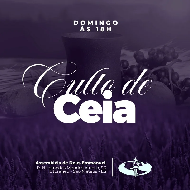 Culto Ceia Domingo | Culto de Ceia | Arte para Igreja Editável no Canva | Feed Culto Ceia Domingo | Culto de Ceia | Arte para Igreja Editável no Canva | Feed