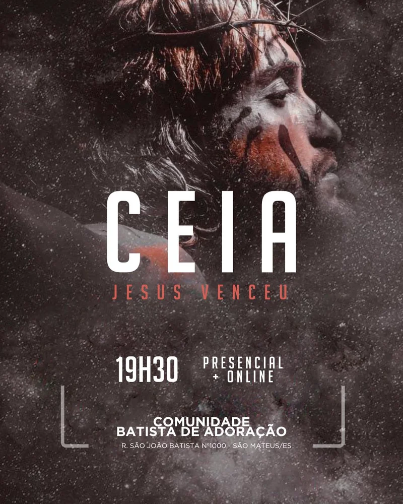 Ceia Jesus Venceu | Culto de Ceia | Arte para Igreja Editável no Canva | Cartaz Ceia Jesus Venceu | Culto de Ceia | Arte para Igreja Editável no Canva | Cartaz
