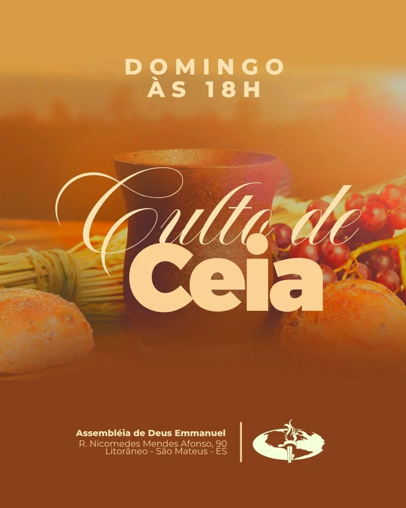 Culto de Santa Ceia Assembleia de Deus | Culto de Ceia | Arte para Igreja Editável no Canva | Cartaz Culto de Santa Ceia Assembleia de Deus | Culto de Ceia | Arte para Igreja Editável no Canva | Cartaz