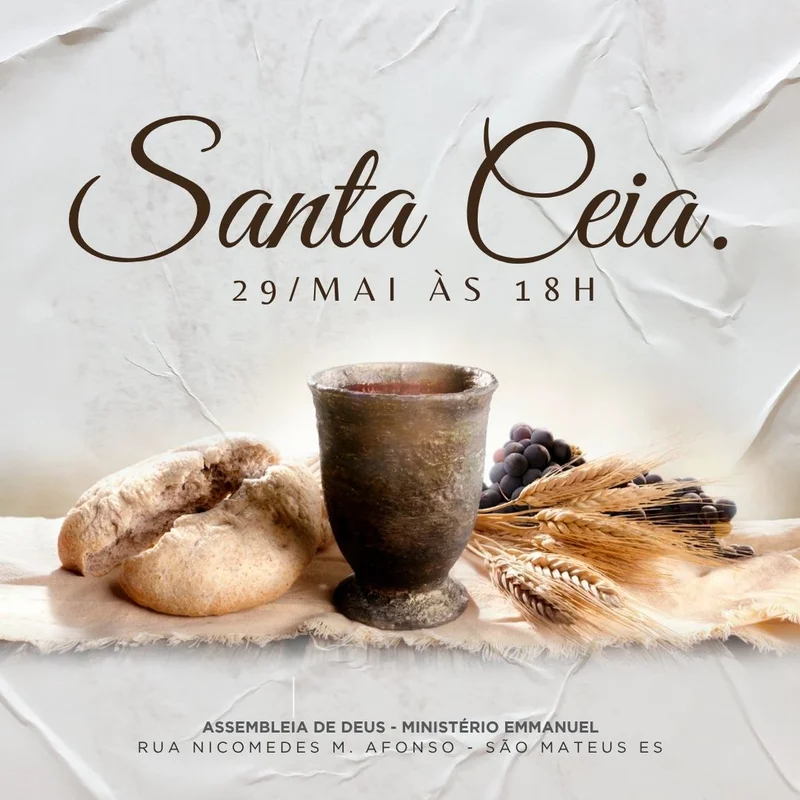 Culto Santa Ceia Assembleia de Deus | Culto de Ceia | Arte para Igreja Editável no Canva | Feed Culto Santa Ceia Assembleia de Deus | Culto de Ceia | Arte para Igreja Editável no Canva | Feed