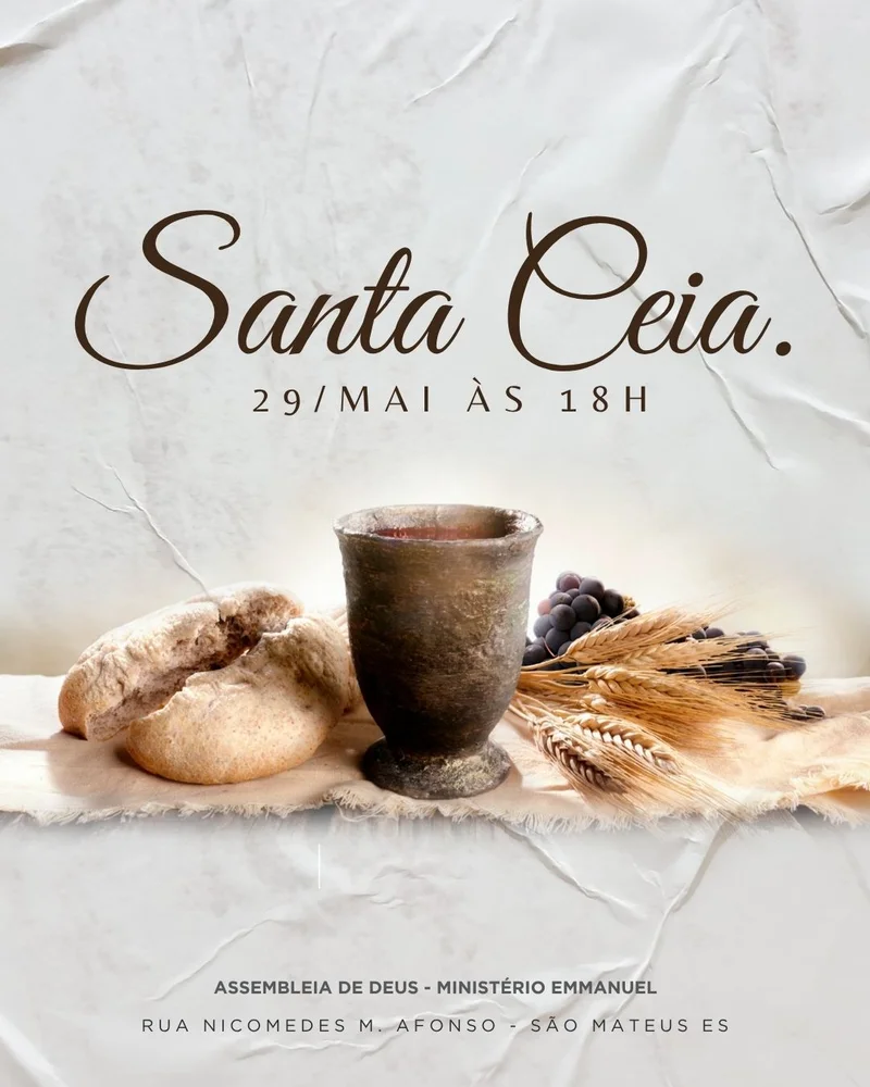 Culto Santa Ceia Assembleia de Deus | Culto de Ceia | Arte para Igreja Editável no Canva | Cartaz Culto Santa Ceia Assembleia de Deus | Culto de Ceia | Arte para Igreja Editável no Canva | Cartaz