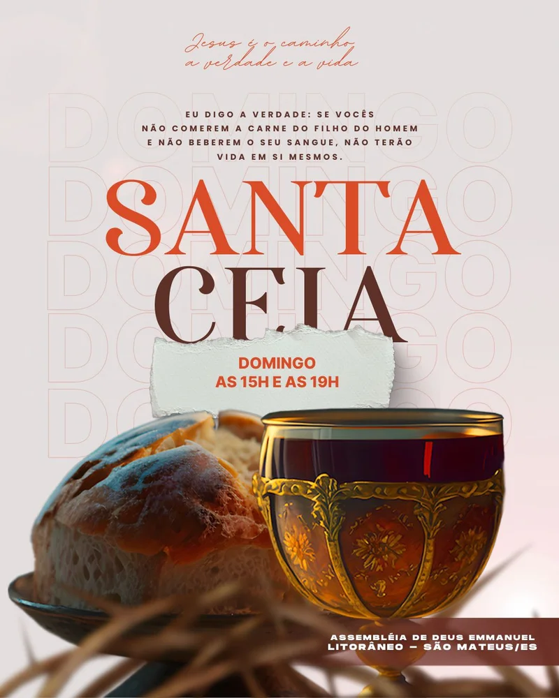 Santa Ceia HOJE: Seu Domingo de Aliança com Cristo! | Culto de Ceia | Arte para Igreja Editável no Canva | Cartaz Santa Ceia HOJE: Seu Domingo de Aliança com Cristo! | Culto de Ceia | Arte para Igreja Editável no Canva | Cartaz