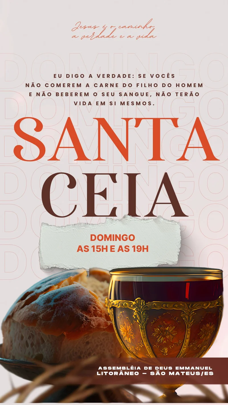 Santa Ceia HOJE: Seu Domingo de Aliança com Cristo! | Culto de Ceia | Arte para Igreja Editável no Canva | Story Santa Ceia HOJE: Seu Domingo de Aliança com Cristo! | Culto de Ceia | Arte para Igreja Editável no Canva | Story