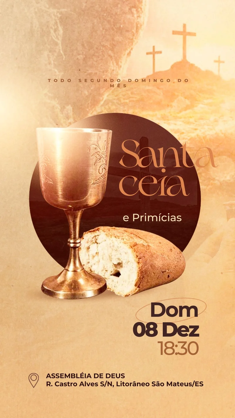 Santa Ceia e Primícias HOJE: Consagre sua Vida e Frutos ao Senhor! | Culto de Ceia | Arte para Igreja Editável no Canva | Story Santa Ceia e Primícias HOJE: Consagre sua Vida e Frutos ao Senhor! | Culto de Ceia | Arte para Igreja Editável no Canva | Story