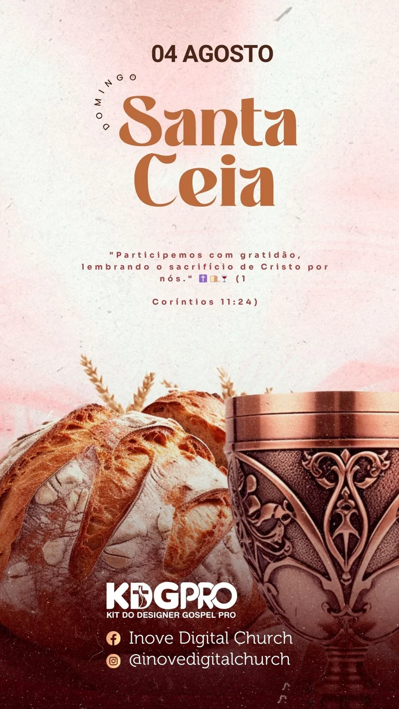 Culto de Santa HOJE: Participe e Receba Sua Bênção! | Culto de Ceia | Arte para Igreja Editável no Canva | Story