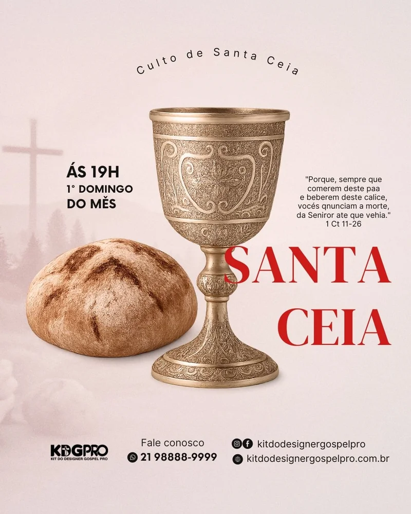 Santa Ceia: Comunhão com Cristo e Renovação da Aliança! | Culto de Ceia | Arte para Igreja Editável no Canva | Cartaz