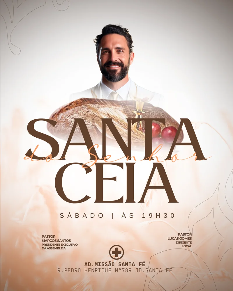 Culto de Santa Ceia – Ceia do Senhor | Culto de Ceia | Arte para Igreja Editável no Canva | Cartaz Culto de Santa Ceia – Ceia do Senhor | Culto de Ceia | Arte para Igreja Editável no Canva | Cartaz