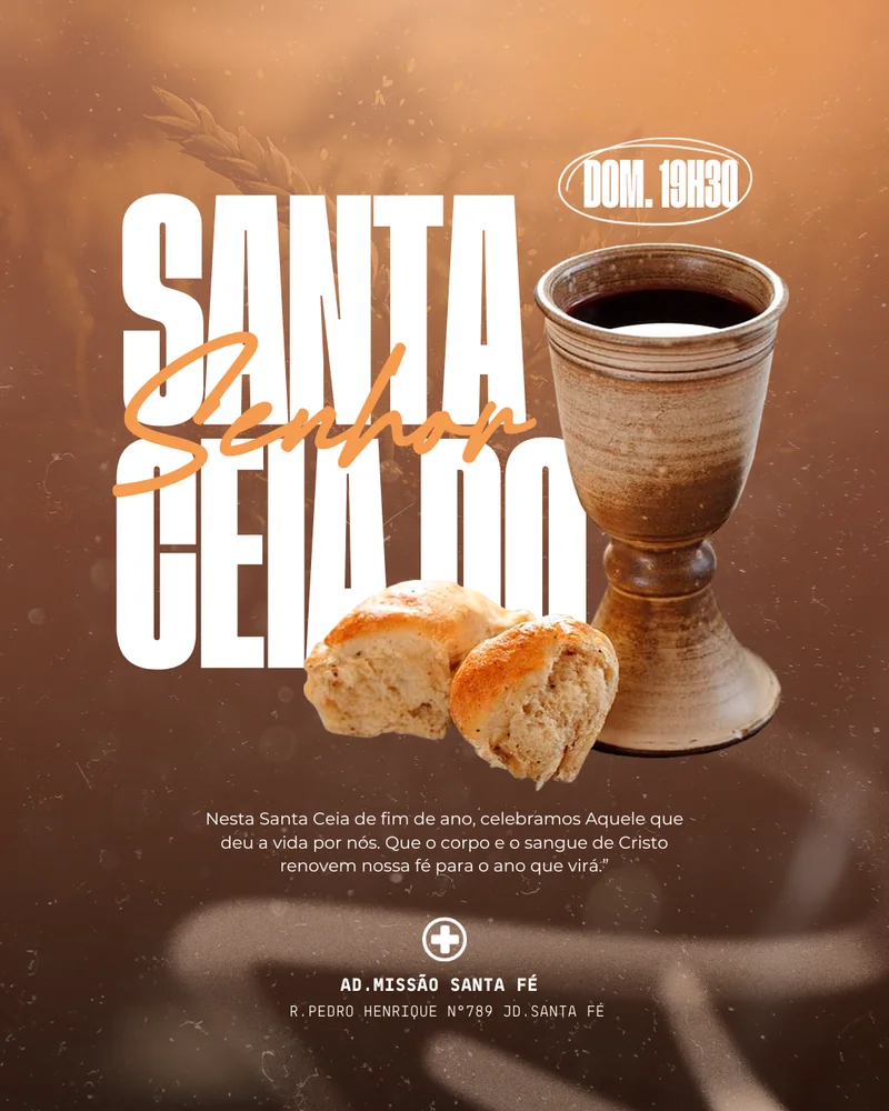 Culto de Santa Ceia – Ceia do Senhor | Culto de Ceia | Arte para Igreja Editável no Canva | Cartaz