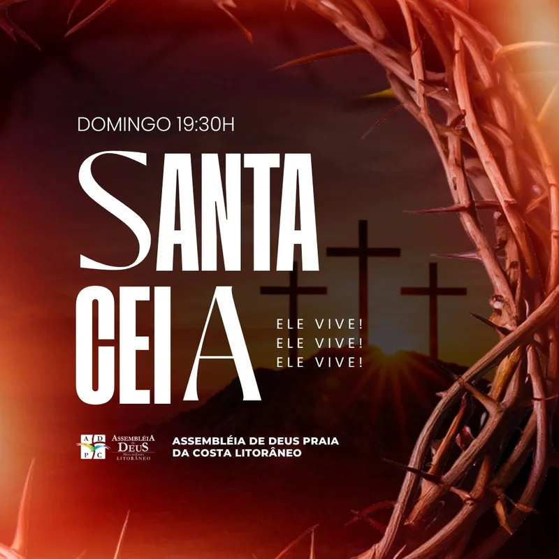Santa Ceia – Ele Vive! | Culto de Ceia | Arte para Igreja Editável no Canva | Feed Santa Ceia – Ele Vive! | Culto de Ceia | Arte para Igreja Editável no Canva | Feed
