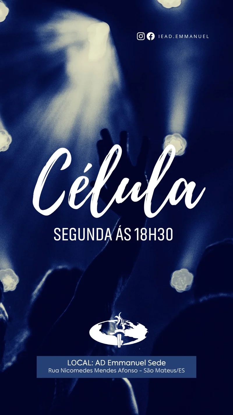 Célula – Segunda às 18h30 | Culto de Célula | Arte para Igreja Editável no Canva | Story Célula – Segunda às 18h30 | Culto de Célula | Arte para Igreja Editável no Canva | Story