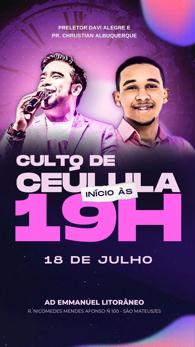 Culto de Célula: Crescimento e Comunhão às 19h! | Culto de Célula | Arte para Igreja Editável no Canva | Story
