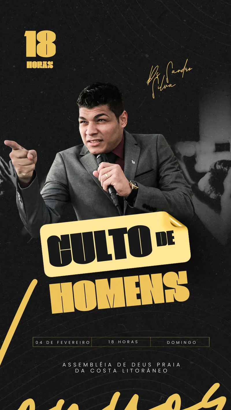Culto de Homens: Edificação e Liderança neste Domingo! | Culto de Homens | Arte para Igreja Editável no Canva | Story