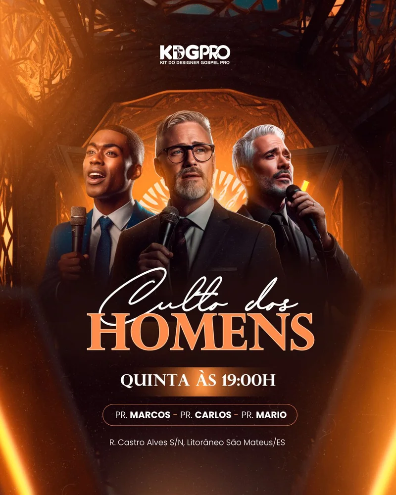 Culto dos Homens HOJE: Desafie-se a Viver a Fé Plena! | Culto de Homens | Arte para Igreja Editável no Canva | Cartaz