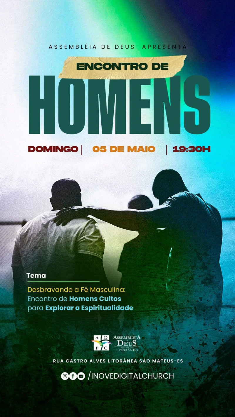 Culto Encontro de Homens – Fortalecendo a Fé e o Propósito | Culto de Homens | Arte para Igreja Editável no Canva | Story
