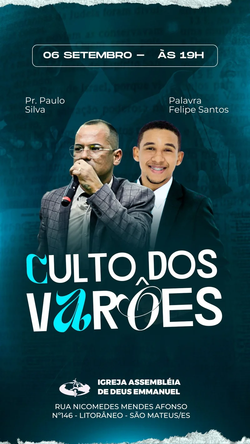 Para Varoes da Igreja – Encontro Masculino | Culto de Homens | Arte para Igreja Editável no Canva | Story