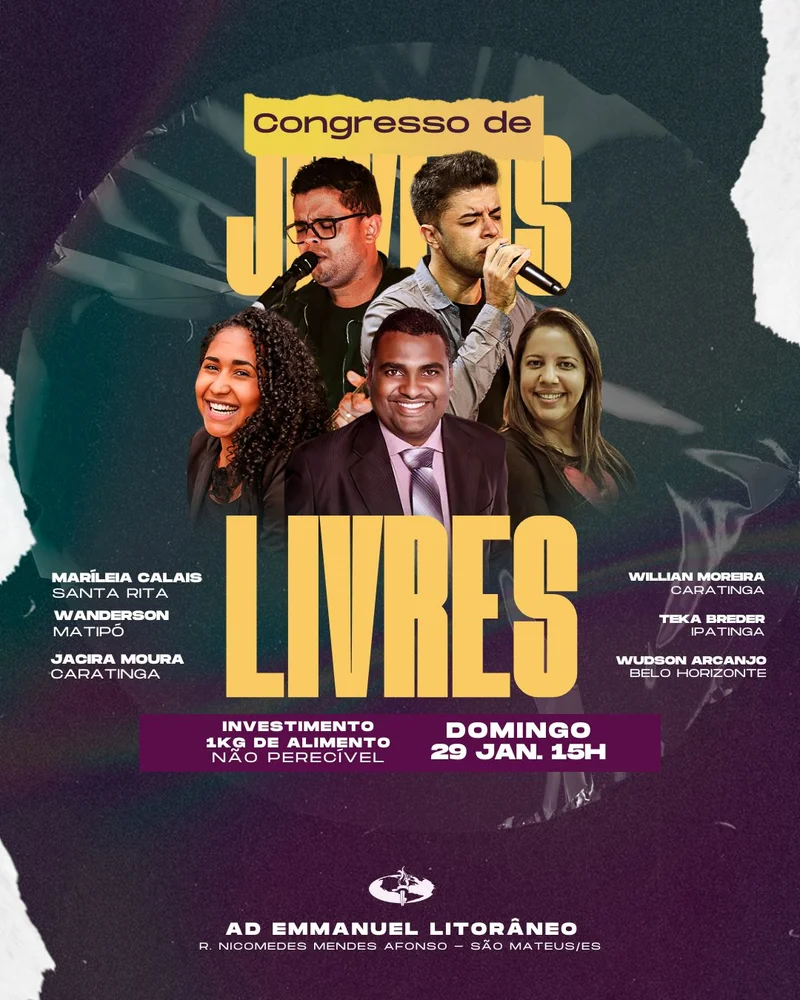 Congresso de Jovens – Livres | Culto de Jovens | Arte para Igreja Editável no Canva | Cartaz Congresso de Jovens – Livres | Culto de Jovens | Arte para Igreja Editável no Canva | Cartaz