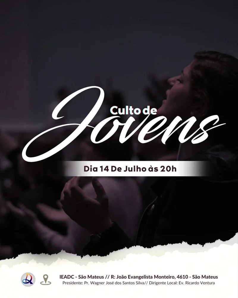 Culto de Jovens | Arte para Igreja Editável no Canva | Cartaz Culto de Jovens | Arte para Igreja Editável no Canva | Cartaz