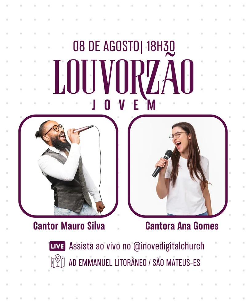 Louvorzão Jovem | Culto de Jovens | Arte para Igreja Editável no Canva | Cartaz Louvorzão Jovem | Culto de Jovens | Arte para Igreja Editável no Canva | Cartaz
