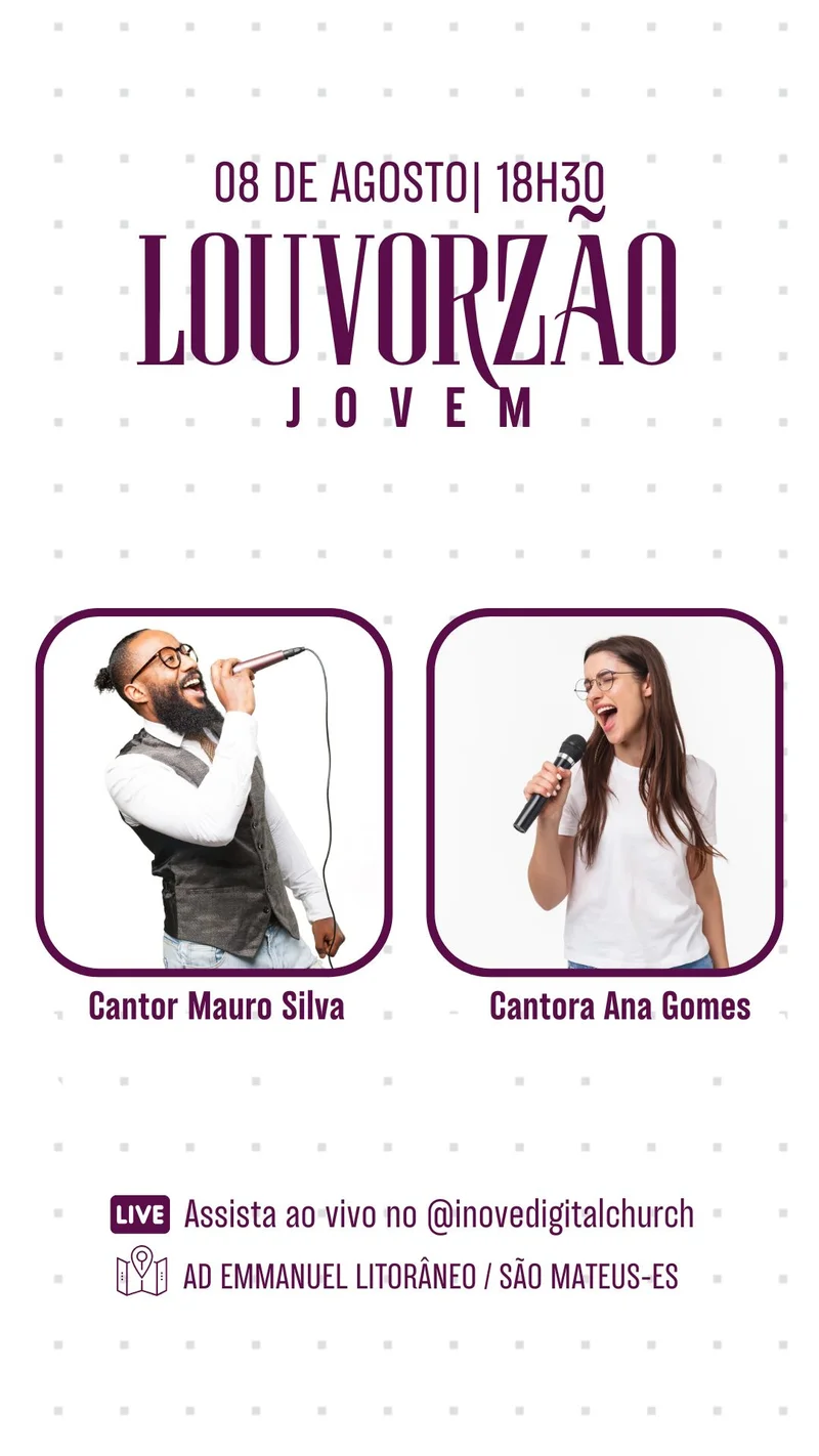Louvorzão Jovem | Culto de Jovens | Arte para Igreja Editável no Canva | Story Louvorzão Jovem | Culto de Jovens | Arte para Igreja Editável no Canva | Story