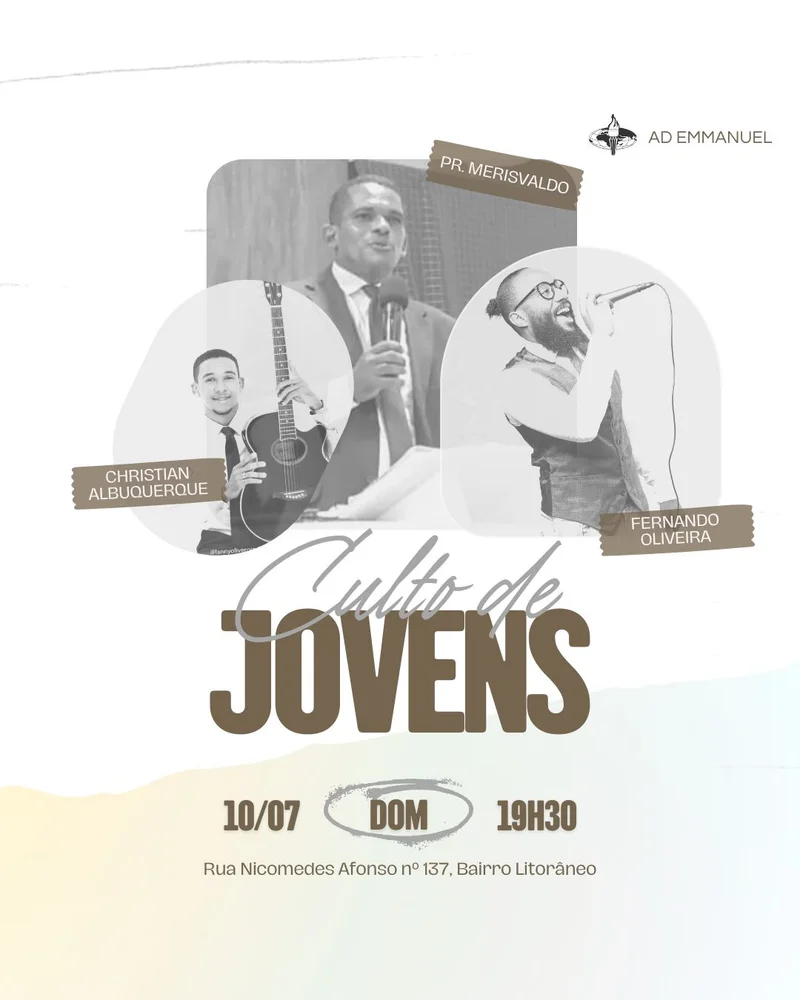 Culto de Jovens – AD Emmanuel Igrejas | Culto de Jovens | Arte para Igreja Editável no Canva | Cartaz Culto de Jovens – AD Emmanuel Igrejas | Culto de Jovens | Arte para Igreja Editável no Canva | Cartaz