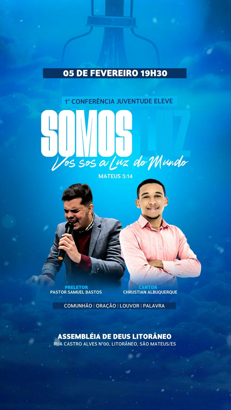 Conferência de Jovens – Somos Luz | Culto de Jovens | Arte para Igreja Editável no Canva | Story Conferência de Jovens – Somos Luz | Culto de Jovens | Arte para Igreja Editável no Canva | Story