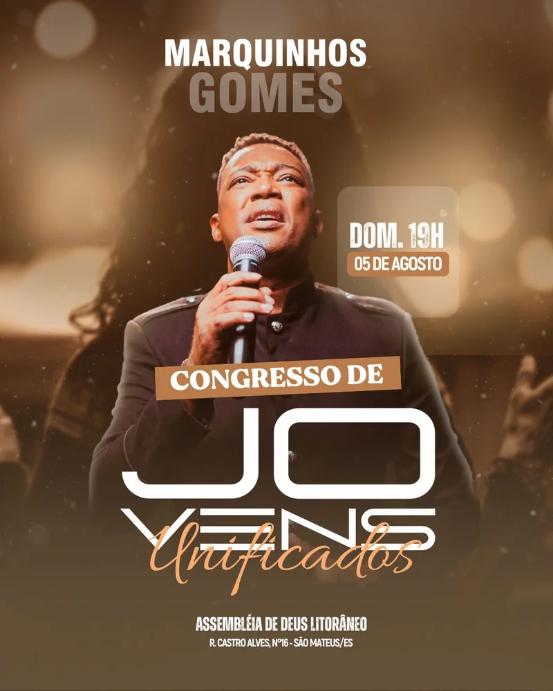 Congresso de Jovens – Com Marquinhos Gomes | Culto de Jovens | Arte para Igreja Editável no Canva | Cartaz Congresso de Jovens – Com Marquinhos Gomes | Culto de Jovens | Arte para Igreja Editável no Canva | Cartaz