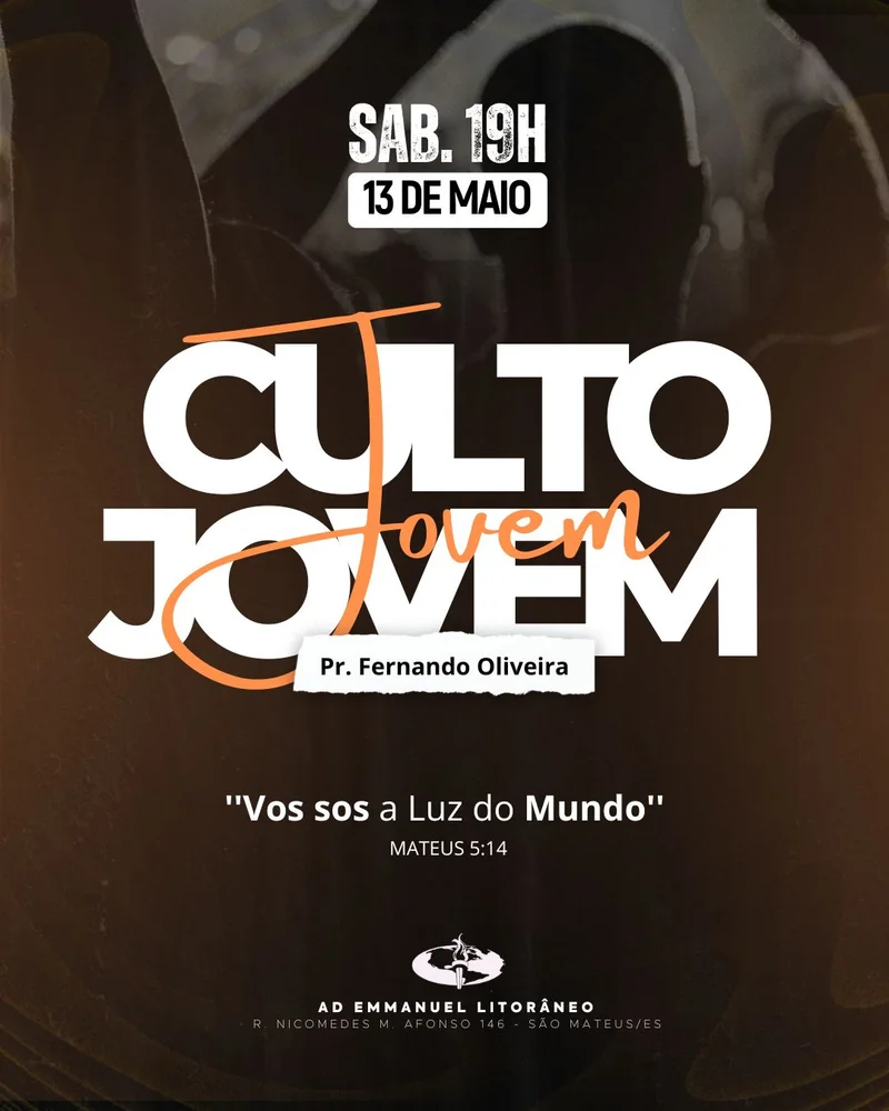Culto Jovem – Tema Luz do Mundo | Culto de Jovens | Arte para Igreja Editável no Canva | Cartaz Culto Jovem – Tema Luz do Mundo | Culto de Jovens | Arte para Igreja Editável no Canva | Cartaz