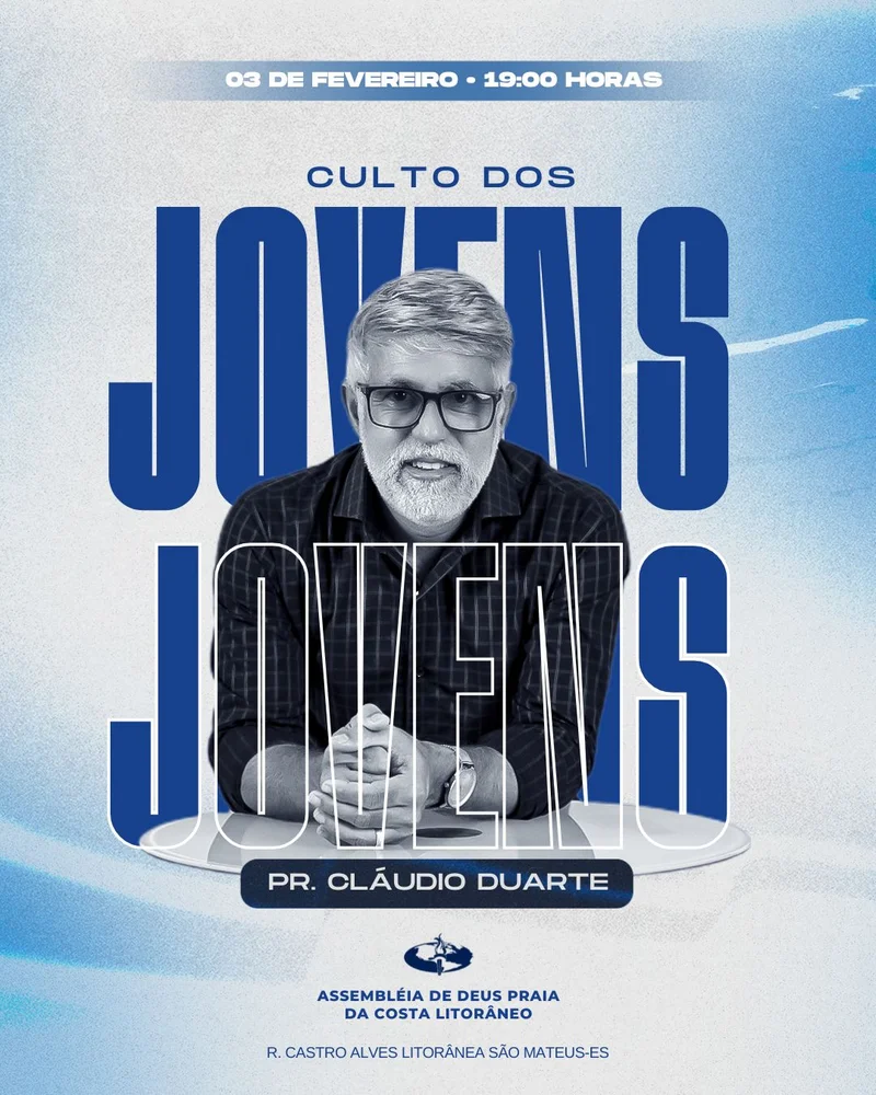 Culto dos Jovens – Com Pr. Cláudio Duarte | Culto de Jovens | Arte para Igreja Editável no Canva | Cartaz Culto dos Jovens – Com Pr. Cláudio Duarte | Culto de Jovens | Arte para Igreja Editável no Canva | Cartaz